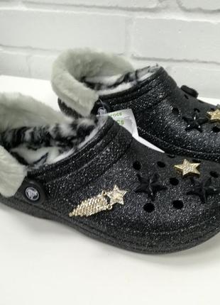 Утепленные мехом клоги сабо crocs classic lined disco glitter clog2 фото