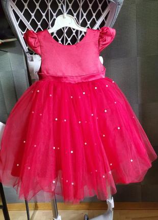 Пышное детское красное платье для девочки красивое праздничное 1 год 2 3 4 5 года принцессы 80 86 92 98 104 110 1161 фото