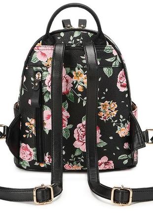 Жіночий міський прогулянковий рюкзак з квіточками, міні рюкзачок для дівчат з квітами.7 фото