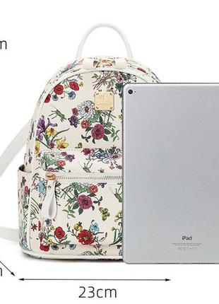 Жіночий міський прогулянковий рюкзак з квіточками, міні рюкзачок для дівчат з квітами.8 фото