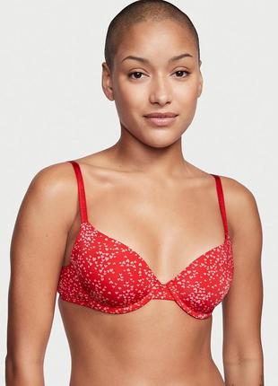 Бюстгальтер 36с  с легким push up victoria's secret  красный в сердечках виктория сикрет