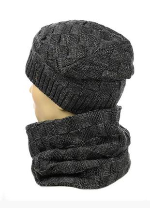 Мужской комплект шапка+снуд на флисе, осень/зима. темно-синий 56-59 р.2 фото
