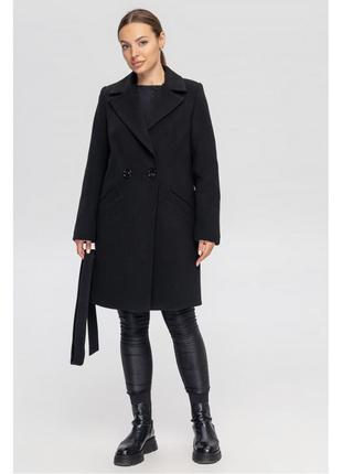 Черное женское демисезонное пальто из кашемира3 фото