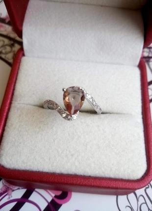 Серебряное кольцо с переливчатым камнем в форме капли5 фото