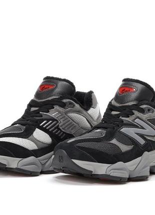 Зимние женские кроссовки new balance 9060 black grey (мех) 36-37-38-39-40-41