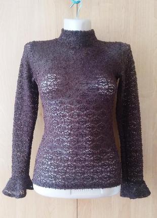 Коричневый шоколадный кружевной гольф сетка водолазка лонгслив,р.xs,s.