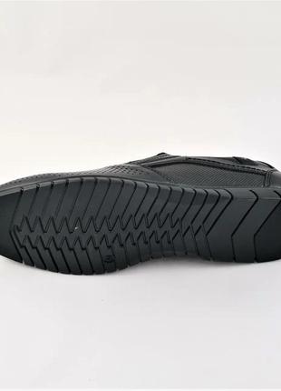 Мужские мокасины летние кроссовки сеточка черные кожаные туфли (размеры: 40)4 фото
