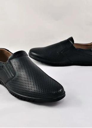 Мужские мокасины летние кроссовки сеточка черные кожаные туфли (размеры: 40)7 фото