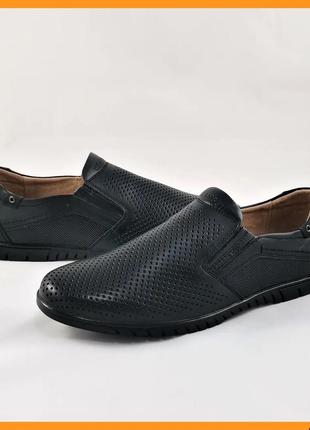 Мужские мокасины летние кроссовки сеточка черные кожаные туфли (размеры: 40)3 фото