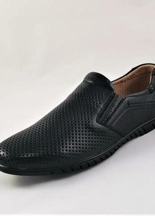 Мужские мокасины летние кроссовки сеточка черные кожаные туфли (размеры: 40)9 фото