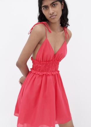 Платье сарафан коттон короткий малиновый розовый zara s m 2298 1665 фото