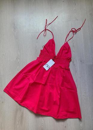 Платье сарафан коттон короткий малиновый розовый zara s m 2298 1668 фото