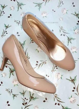 🎁1+1=3 шикарные фирменные нюдовые лаковые туфли лодочки marks & spencer, размер 39