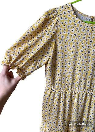 Длинное платье с коротким рукавом в маленькие цветочки, платье а-силуэт, ярусное, длинное платье натуральная ткань.2 фото
