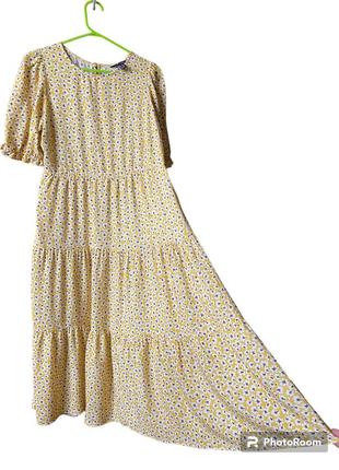 Длинное платье с коротким рукавом в маленькие цветочки, платье а-силуэт, ярусное, длинное платье натуральная ткань.5 фото