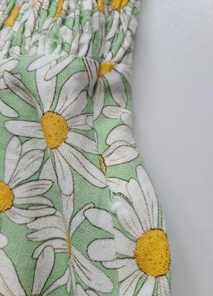 Плаття в ромашки квітковий принт зелене льон віскоза рукав ліхтар zara m 2623 5577 фото