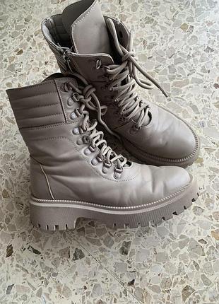 Черевики молочні беж зима шнурівка