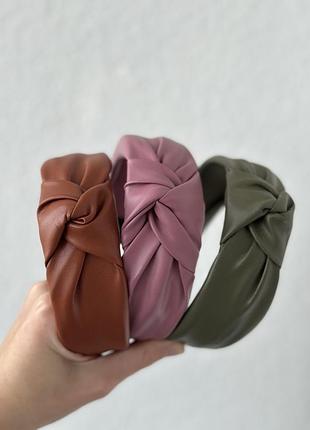 Обруч розпродаж чалма з екошкіри хакі коричневий рожевий