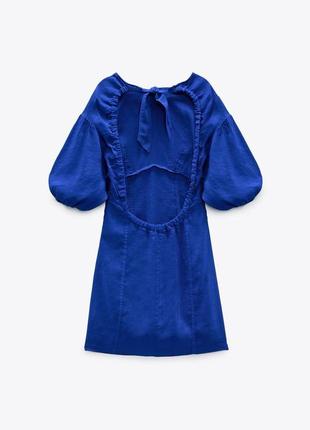 Платье синее с открытой спиной лён вискоза zara m 3338 7435 фото