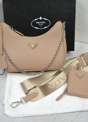 Женская кожаная сумка прада prada re-edition saffiano, женские сумки, модные сумки, сумка на плечо, cross body2 фото