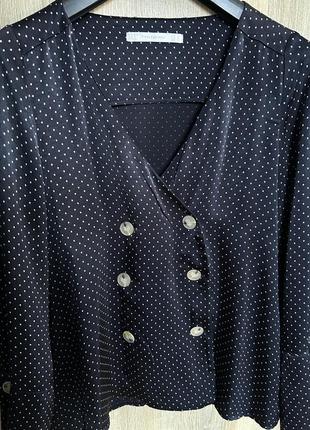 Сатинова блуза zara, блуза на запах, блуза на гудзиках, блуза в крапочку4 фото
