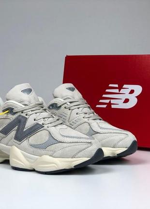 Мужские кроссовки new balance 9060 бежевые с серым ( зима )