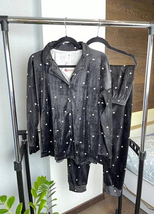 Велюровый домашний костюм рубашка + штаны туречки