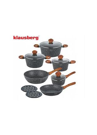 Посуд klausberg 12 частин, ківш 1.25л; каструлі 2.5л; 4.1л; 6.1л; сковорода 24см; сотейник 28см, кв-7242