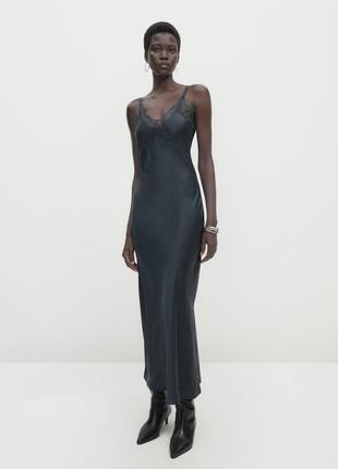 Massimo dutti длинное кружевное платье -studio шёлк новая оригинал
