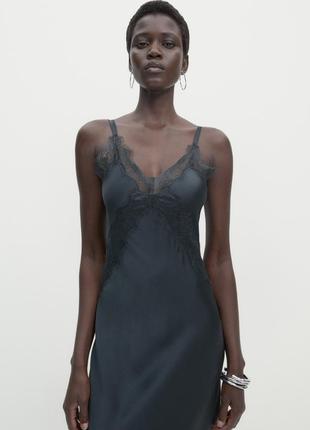 Massimo dutti длинное кружевное платье -studio шёлк новая оригинал5 фото