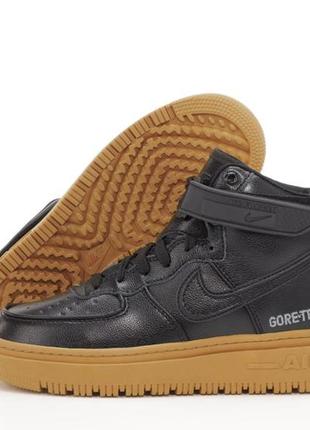 Зимние мужские кроссовки nike air force 1 gore tex black beige (мех) 41-42-43-44-454 фото