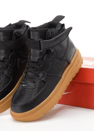 Зимние мужские кроссовки nike air force 1 gore tex black beige (мех) 41-42-43-44-451 фото