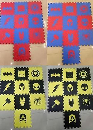 Килимок-мозаїка "супергерої", eva, 10 деталей, масажний, пазл, 4 кольори, m6251