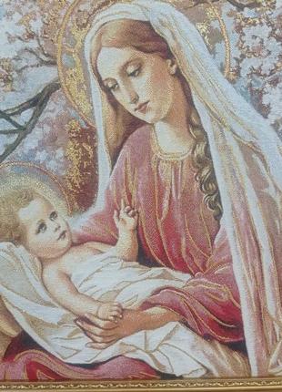 Гобеленовая икона с люрексом "богородица с ребенком в яблоневом саду" (46см*87см)