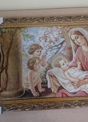 Гобеленовая икона с люрексом "богородица с ребенком в яблоневом саду" (46см*87см)