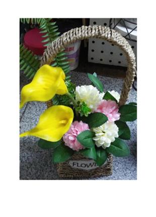 Декоративные цветы, в корзинке, 3 цвета, t15-45