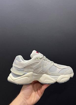 New balance 9060 beige white grey fur - с мехом