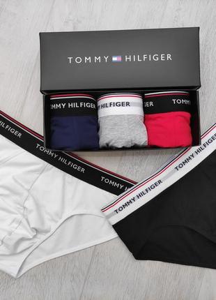 Набір чоловічих трусів 3-5 шт. сліпів (плавок) tommy hilfiger в подарунковій коробці. повномірна мод1 фото