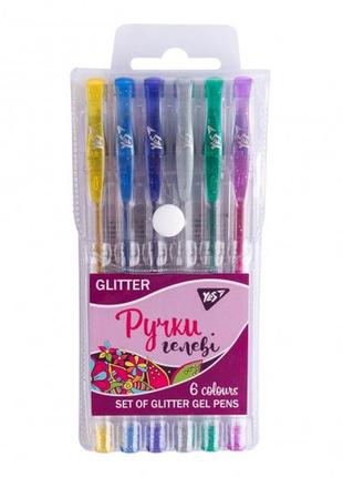 Ручки гелеві glitter, набір 6 шт., yes, 411702