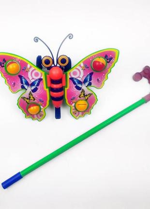 Каталка на палке бабочка-погремушка, машет крыльями, 3 вида, 305