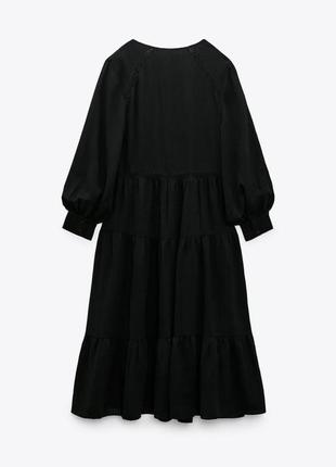 Платье сарафан вышивка прошва чёрное миди длинное воланы oversize zara s m 0881 3143 фото