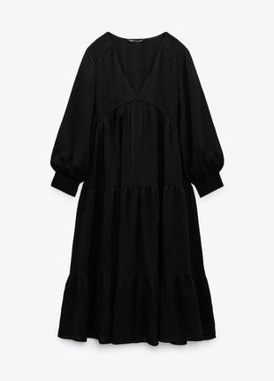 Платье сарафан вышивка прошва чёрное миди длинное воланы oversize zara s m 0881 3142 фото