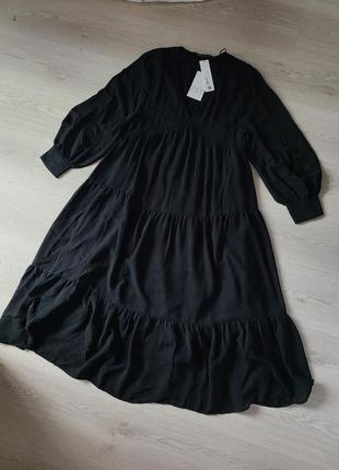 Платье сарафан вышивка прошва чёрное миди длинное воланы oversize zara s m 0881 3146 фото