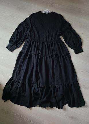 Платье сарафан вышивка прошва чёрное миди длинное воланы oversize zara s m 0881 3145 фото