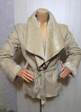 Пиджак куртка теплая жакет с поясом шубка из искусственного меха замшевая