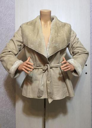 Пиджак куртка теплая жакет с поясом шубка из искусственного меха замшевая10 фото