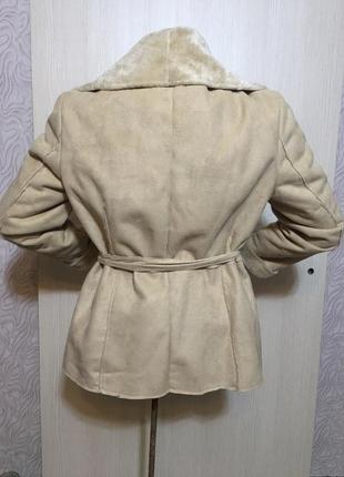 Пиджак куртка теплая жакет с поясом шубка из искусственного меха замшевая4 фото