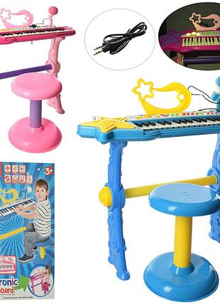 Синтезатор, 37 клавіш, стільчик, мікрофон, запис, світло, 2 кольори, mtk007