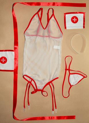 Игровой костюм "медсестра" для ролевых игр боди прозрачная сетка5 фото