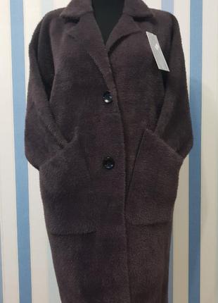 Пальто жіноче альпака (рр 44-50) баклажан2 фото